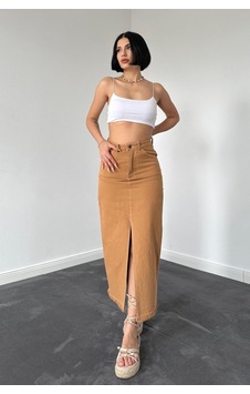 Mythrıva Camel Gabardin Boyamalı Püsküllü Etek