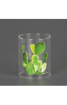 Euro Flora Kaktüs Desenli Cam Mumluk 8,5 x 13 cm