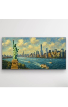 Özgürlük Heykeli Ve New York Manzaralı Kanvas Tablo 60x120cm Çok Renkli Özgürlük Heykeli Ve New York Manzaralı Kanvas Tablo 60x120cm Çok Renkli