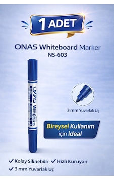 Onas Whiteboard Marker Ns-603 Mavi Tahta Kalemi 3 Mm Yuvarlak Uç 1 Adet Diğer Onas Whiteboard Marker Ns-603 Mavi Tahta Kalemi 3 Mm Yuvarlak Uç 1 Adet Diğer