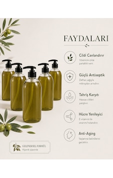 %100 Doğal Zeytinyağlı Ve Defne Özlü Sıvı Sabun - Cilt Canlandırıcı & Nemlendirici - 5 Adet %100 Doğal Zeytinyağlı Ve Defne Özlü Sıvı Sabun - Cilt Canlandırıcı & Nemlendirici - 5 Adet