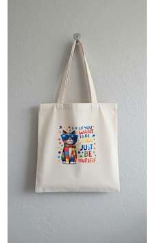 Nova Design Puzzle Kedi Baskılı Bez Torba Çanta Krem Nova Design Puzzle Kedi Baskılı Bez Torba Çanta Krem