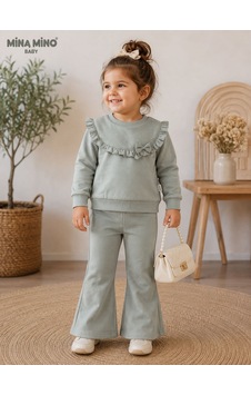 Mina Mino Baby Ön Roba Detaylı Taş Baskılı Kız İkili Takım 2-5 Yaş -ba463101256 - Gri