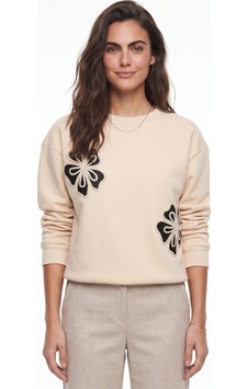 Onloox Kadın Bej Bej Pamuklu Bisiklet Yaka Uzun Kollu Rahat Kesim Çiçek Nakışlı Üç İplik Şardonlu Sweatshirt Onloox Kadın Bej Bej Pamuklu Bisiklet Yaka Uzun Kollu Rahat Kesim Çiçek Nakışlı Üç İplik Şardonlu Sweatshirt