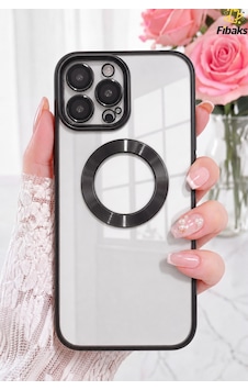 Fibaks iPhone 15 Pro Uyumlu Kılıf Kamera Lens Korumalı Logo Gösteren Arkası Şeffaf Parlak Kenarlı Kapak Siyah Fibaks iPhone 15 Pro Uyumlu Kılıf Kamera Lens Korumalı Logo Gösteren Arkası Şeffaf Parlak Kenarlı Kapak Siyah