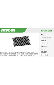 WINKEL WCFC-98 Polen Filtresi Mercedes W163 98-05 Karbonlu WINKEL WCFC-98 Polen Filtresi Mercedes W163 98-05 Karbonlu