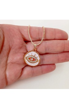 Sedefli Zirkon Taşlı Göz Kolye Pembe Sedefli Zirkon Taşlı Göz Kolye Pembe