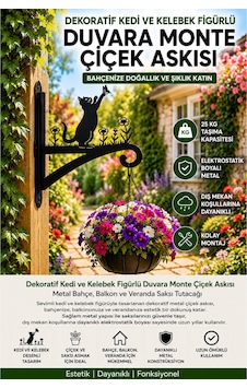 Dekoratif Kedi2 Figürlü Metal Duvara Monte Çiçek Askısı Bahçe, Balkon Ve Veranda Saksı Askılığı Elektrostatik Boyalı Dayanıklı Saksı Tutacağı Siyah Kedi Kelebe Dekoratif Kedi2 Figürlü Metal Duvara Monte Çiçek Askısı Bahçe, Balkon Ve Veranda Saksı Askılığı Elektrostatik Boyalı Dayanıklı Saksı Tutacağı Siyah Kedi Kelebe