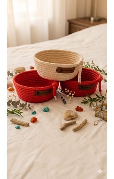 3' Lü Organizer Sepet Kırmızı - Krem 3' Lü Organizer Sepet Kırmızı - Krem