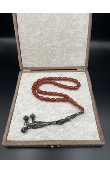 1000 Ayar Trabzon Kazaz Püsküllü Sıkma Kehribar Tespih 8x11 Mm Gümüş