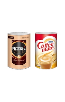 Gold 900gr Teneke Granül Kahve + Coffee Mate 2kg Teneke Açık Ahşap