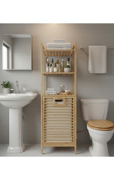%100 Doğal Bambu Kirli Çamaşır Sepeti Ve 3 Raflı Banyo Düzenleyici Dolap Organizer Diğer %100 Doğal Bambu Kirli Çamaşır Sepeti Ve 3 Raflı Banyo Düzenleyici Dolap Organizer Diğer