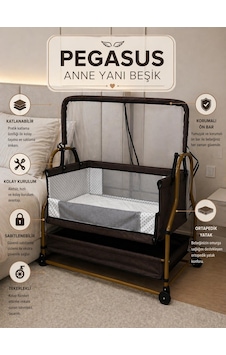 Kujju Pegasus Anne Yanı Katlanır Bebek Beşiği 50x90 Cm - Kahverengi Kujju Pegasus Anne Yanı Katlanır Bebek Beşiği 50x90 Cm - Kahverengi