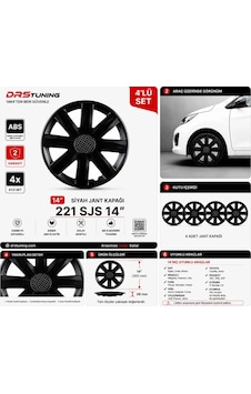Alfa Romeo Uyumlu 14 Inc Kırılmaz Parlak Siyah Jant Kapağı 1 Takım 4 Adet No:221
