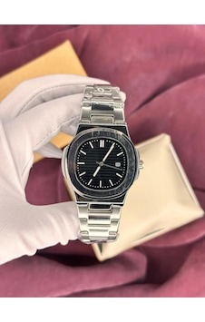 Patek Philippe Siyah Kadran Erkek Kol Saati Gümüş Patek Philippe Siyah Kadran Erkek Kol Saati Gümüş