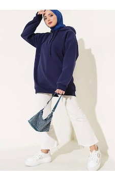 Lovie Moda Kadın Yarım Pat Düğmeli Sweatshirt Lacivert