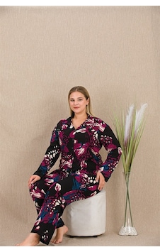 Red Womans Büyük Beden Renkli Desenli Düğmeli Uzun Kol Viskon Pijama Takımı Çok Renkli Red Womans Büyük Beden Renkli Desenli Düğmeli Uzun Kol Viskon Pijama Takımı Çok Renkli