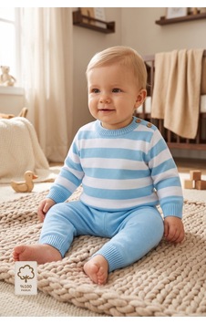 Minory Baby Çizgili 2 Li Triko Bebek Takımı Mavi Mavi Minory Baby Çizgili 2 Li Triko Bebek Takımı Mavi Mavi