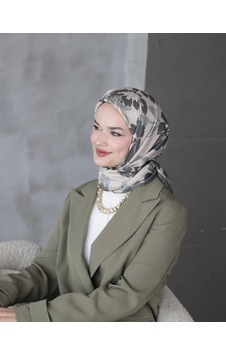 Bushu Lavender Twill Eşarp - Çiçek Desenli Mor haki Bushu Lavender Twill Eşarp - Çiçek Desenli Mor haki