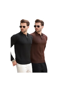 Madmext Siyah/kahverengi Polo Yaka Fermuarlı 2'li Paket Örme Kazak E7456 Siyah/kahverengi Madmext Siyah/kahverengi Polo Yaka Fermuarlı 2'li Paket Örme Kazak E7456 Siyah/kahverengi