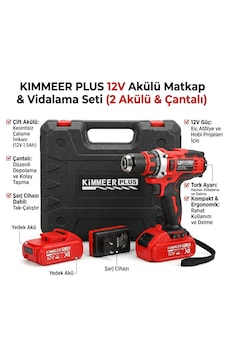 Kimmeer Plus 12v Çift Akülü Darbeli Şarjlı Matkap Ve Vidalama Seti - Çantalı Matkap Kimmeer Plus 12v Çift Akülü Darbeli Şarjlı Matkap Ve Vidalama Seti - Çantalı Matkap