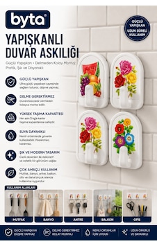 4'lü Desenli Yapışkanlı Duvar Askılığı Delmeden Montaj Güçlü Yapışkanlı Çok Amaçlı Kanca Mutfak, Banyo, Antre Ve Ofis İçin Beyaz 4'lü Desenli Yapışkanlı Duvar Askılığı Delmeden Montaj Güçlü Yapışkanlı Çok Amaçlı Kanca Mutfak, Banyo, Antre Ve Ofis İçin Beyaz