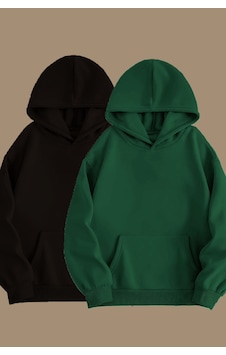 Blackjack Giyim Unisex Gri Siyah 2'li Kapüşonlu Oversize Sweatshirt Hoodie Siyah-yesil Blackjack Giyim Unisex Gri Siyah 2'li Kapüşonlu Oversize Sweatshirt Hoodie Siyah-yesil