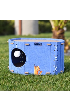 Mynx Tek Katlı Keçe Kedi Evi Mavi Mynx Tek Katlı Keçe Kedi Evi Mavi