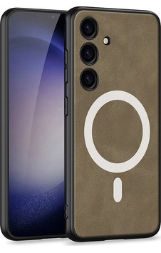Samsung Uyumlu Galaxy S24 Kılıf M-safe Şarj Özellikli Deri Tasarımlı Zore Kıpta Nubuk Kapak