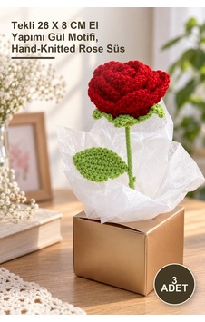 3 Adet El Örgüsü Gül Tekli 26 X 8 Cm El Yapımı Gül Motifi, Hand-knitted Rose Süs 3 Adet El Örgüsü Gül Tekli 26 X 8 Cm El Yapımı Gül Motifi, Hand-knitted Rose Süs