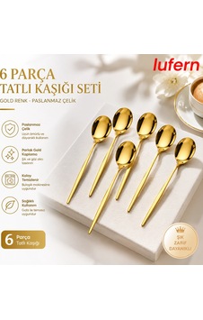 Paslanmaz Çelik 6 Parça Tatlı Kaşığı Seti Gold Renk Misafir Sunum Özel Davet Restoran Kafe Ofis