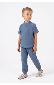 Mnk Baby & Kids Pamuklu Müslin Kumaş Yazlık Uzun Pantolon Kısa Kol Rahat Takım M00842 Indigo Mnk Baby & Kids Pamuklu Müslin Kumaş Yazlık Uzun Pantolon Kısa Kol Rahat Takım M00842 Indigo