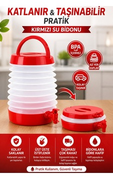 Katlanabilir Musluklu Su Bidonu 5,5 Litre Taşınabilir, Pratik, Kamp & Piknik İçin Kırmızı Katlanabilir Musluklu Su Bidonu 5,5 Litre Taşınabilir, Pratik, Kamp & Piknik İçin Kırmızı
