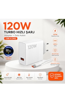 120w Turbo Saniyeli Usb To Typc-e Şarj Aleti Beyaz