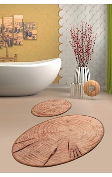 Chilai Home Wood Djt 2 Lı Set Banyo Halısı, Paspas Kahverengi