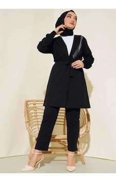 Lovie Moda Kadın Zincir Detaylı İkili Takım Siyah Lovie Moda Kadın Zincir Detaylı İkili Takım Siyah