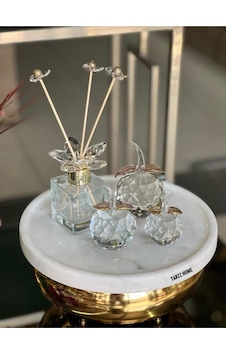 3'lü Kristal Elma Obje Sade Gold & Kristal Koku Şişesi Sade Gold Set