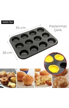 12 Gözlü Yapışmaz Baton Kek Kalıbı - Çeyizlik Mini Muffin Ve Cupcake Tepsisi Çok Renkli