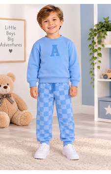Uğur Bebe 3 İplik Şardonsuz Erkek Çocuk Mavi Ekose Eşofman Takımı Sweatshirt, Rahat Kesim Jogger Alt, Şık Günlük Spor Kombin Mavi Mavi Uğur Bebe 3 İplik Şardonsuz Erkek Çocuk Mavi Ekose Eşofman Takımı Sweatshirt, Rahat Kesim Jogger Alt, Şık Günlük Spor Kombin Mavi Mavi