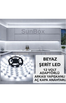Şerit Led Mutfak Dolabı Tezgah Üstü Tv Arkası Tam Set Adaptörlü Butonlu 5 Metre Beyaz Işık 6500K - Beyaz Işık Şerit Led Mutfak Dolabı Tezgah Üstü Tv Arkası Tam Set Adaptörlü Butonlu 5 Metre Beyaz Işık 6500K - Beyaz Işık