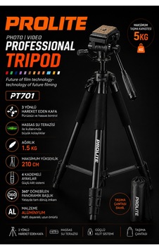 Professional Lighting Hidrolik Kafa Video Kamera Pr701 Tripod 5 Kg Taşıma Kapasite 210 Cm Dslr Fotoğraf Makinası Projeksiyon Dürbün Teleskop Professional Lighting Hidrolik Kafa Video Kamera Pr701 Tripod 5 Kg Taşıma Kapasite 210 Cm Dslr Fotoğraf Makinası Projeksiyon Dürbün Teleskop