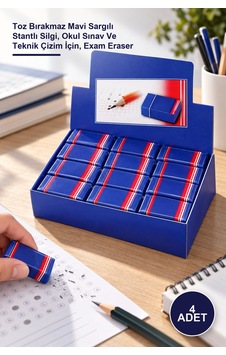 4 Adet Sınav Silgisi Toz Bırakmaz Mavi Sargılı Stantlı Silgi, Okul Sınav Ve Teknik Çizim İçin, Exam Eraser 4 Adet Sınav Silgisi Toz Bırakmaz Mavi Sargılı Stantlı Silgi, Okul Sınav Ve Teknik Çizim İçin, Exam Eraser