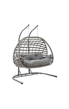 Oylat Çiftli Rattan Bahçe Salıncağı Rehome Balkon Salıncağı Gri