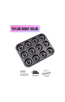 Teflon Donut Kalıbı Dayanıklı, Yapışmaz Ve Pratik Pişirme Kalıbı 12 Bölmeli Siyah