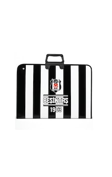 Beşiktaş Lisanslı Çubuklu Amblem Baskılı Proje Çantası - Askılı Fermuarlı Resim Çantası 35x50 cm