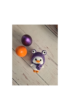 Amigurumi Örgü Oyuncak Mor Şapkalı Ördek Anahtarlik