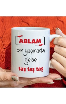 Bk Gift Ablam Bin Yaşınada Gelse Taş Tasarımlı Beyaz Kupa Bardak, Doğum Günü Hediyesi Kobitmeyencom34897 Bk Gift Renkli