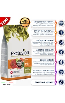 Exclusion Düşük Tahıllı Monoprotein Sığır Etli ve Narlı Büyük Irk Yavru Köpek Maması 12 KG Exclusion Düşük Tahıllı Monoprotein Sığır Etli ve Narlı Büyük Irk Yavru Köpek Maması 12 KG