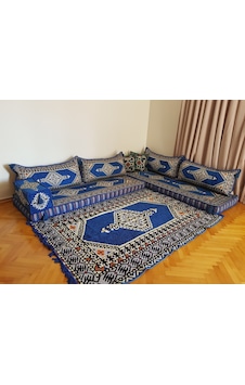 Şark Köşesi Minderi Saraylı Desenli Kilim Takımı Konsept Mavi