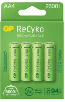 GP Batteries ReCyko 2700 AA Kalem Ni-MH Şarjlı Pil, 1.2 Volt, 4'l GP Batteries ReCyko 2700 AA Kalem Ni-MH Şarjlı Pil, 1.2 Volt, 4'l